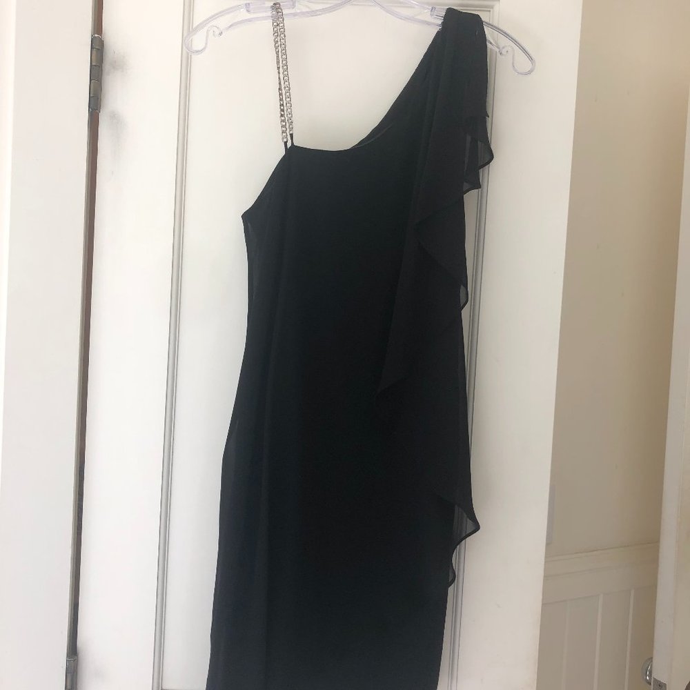 Bebe Asymmetrical Flutter Sleeve Little Black Dre… - image 1